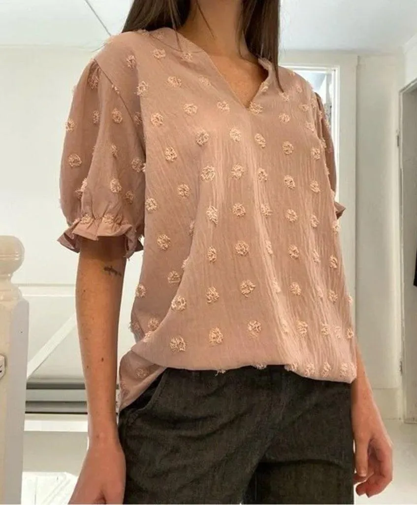 B Swiss Dot Puff Sleeve Top Dusty Rose Size M Pink Size M - Image 3