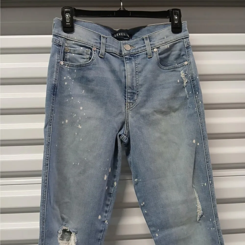 Level 99 Janie Womens Denim Jeans Sz 28 Blue Bleach Splatter Distressed Skinny - Image 2