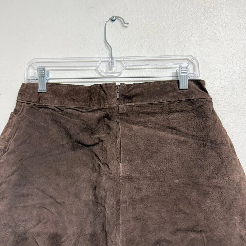 Clean Lines Brown Suede Leather Mini Skirt Sz 12 - Image 8