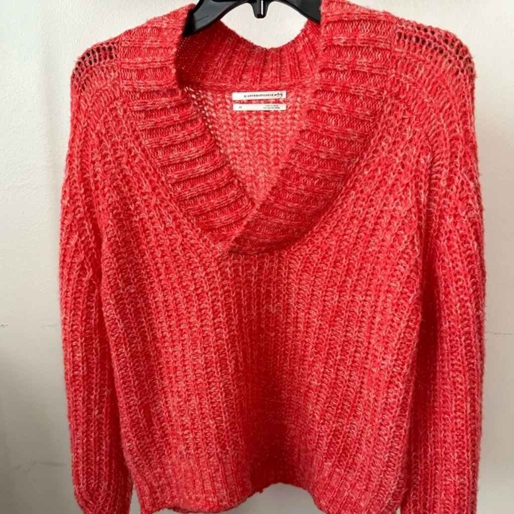 Anthropologie Vibrant Red V-Neck Sweater - Image 4