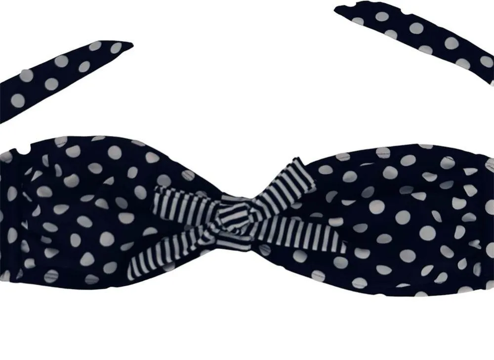 Xhilaration Navy & White Polka Dot Striped Bikini Size Large - Image 3