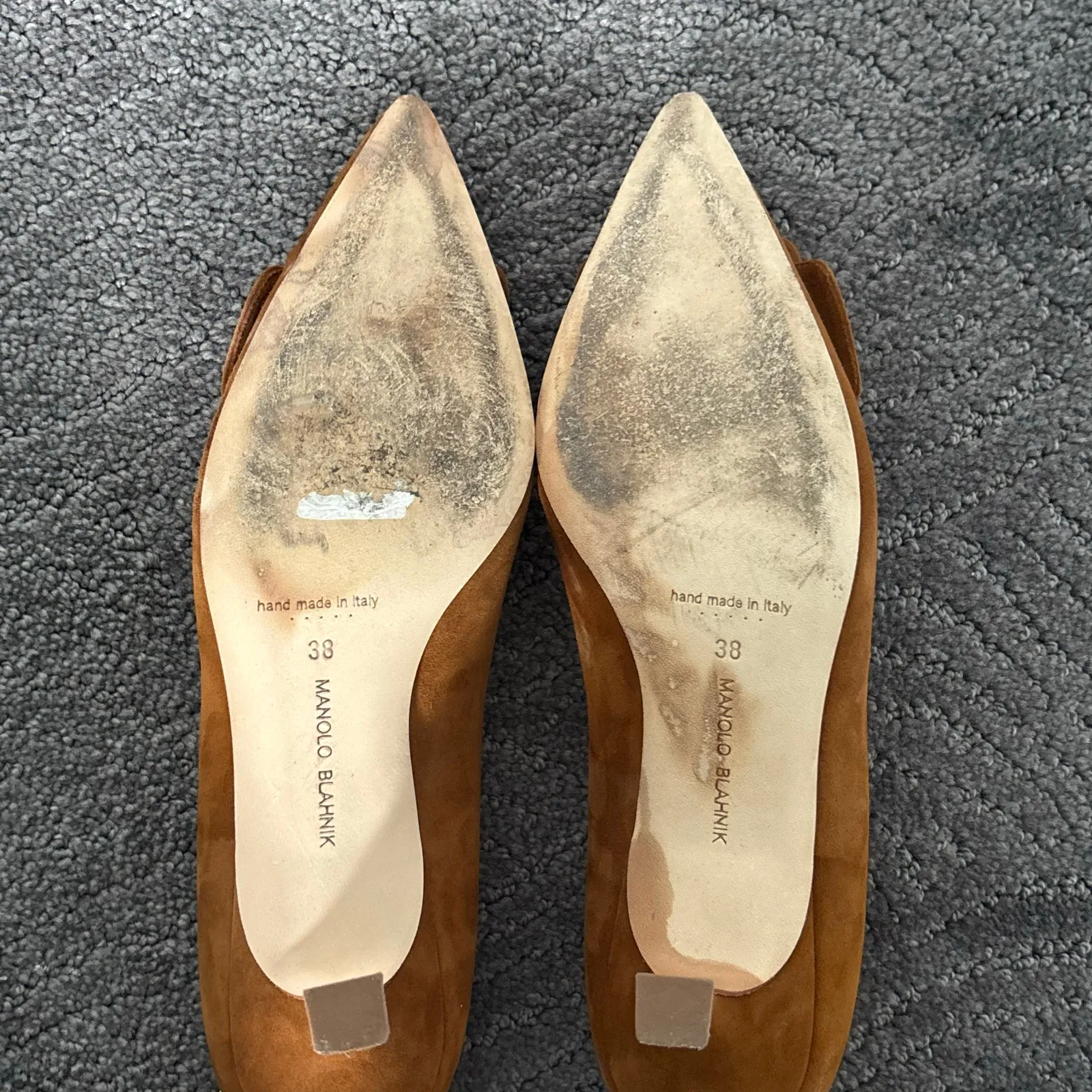 Manolo Blahnik Maysale Suede Buckle Kitten Heel Pumps Cognac Brown Size EU 38 - Image 9