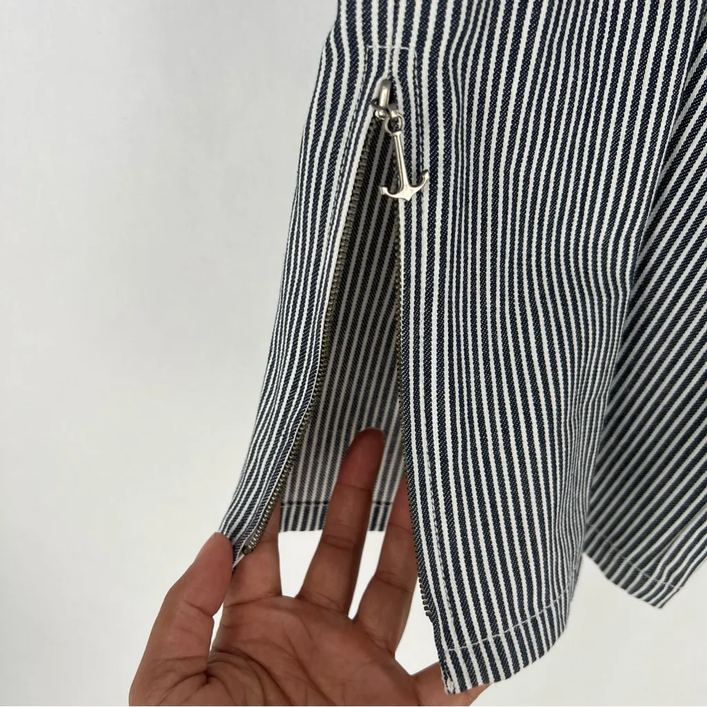 Norton Studio Twill Navy White Railroad Striped Ankle Zip Straight Leg Pants 8 Blue - Image 8