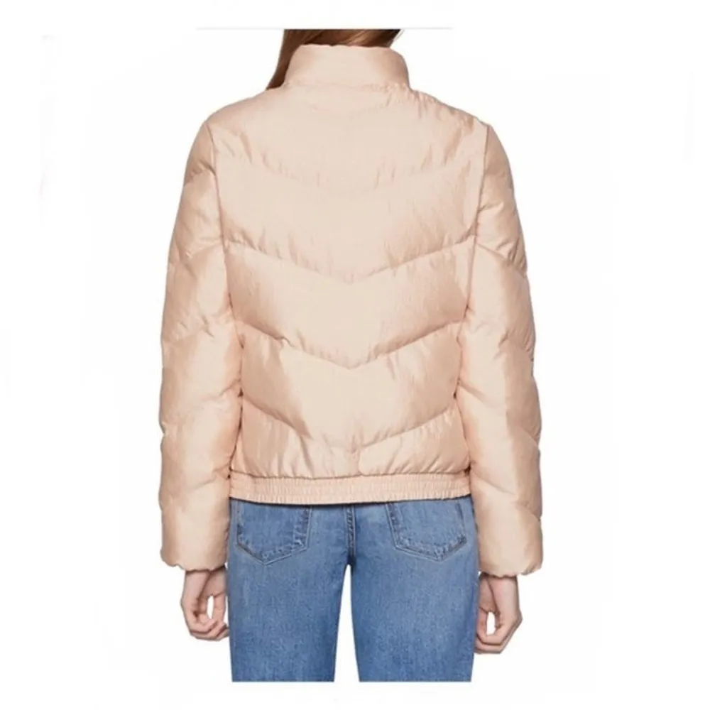 BCBGeneration Ribbon Tie Chevron Quilted Puffer Jacket in‎ Blush, Medium - Image 14