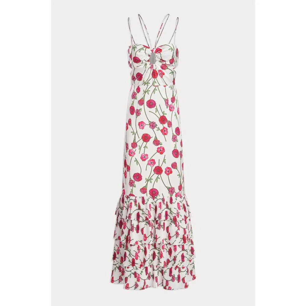 Amur Isabelle Halter Dress Dahlia Pink Bouquet Toss White Size 12 - Image 4