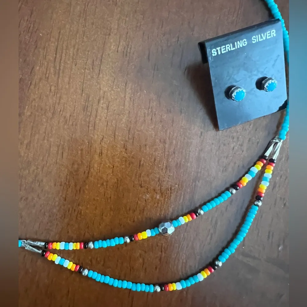 Turquoise necklace and earrings set, - Image 6