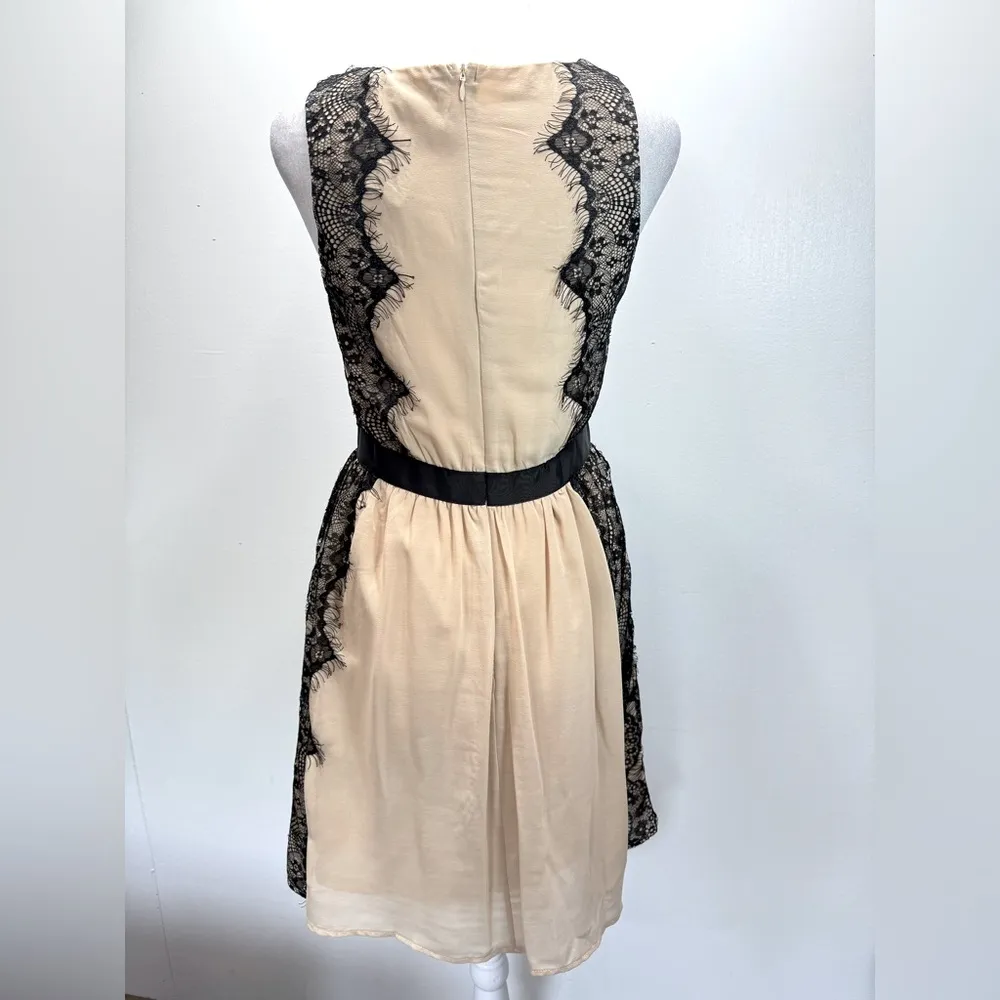 Beige Semi Sheer Dress with Black Eyelet Fringe Trim Doe & Rae Whimsigoth Fairy - Image 5