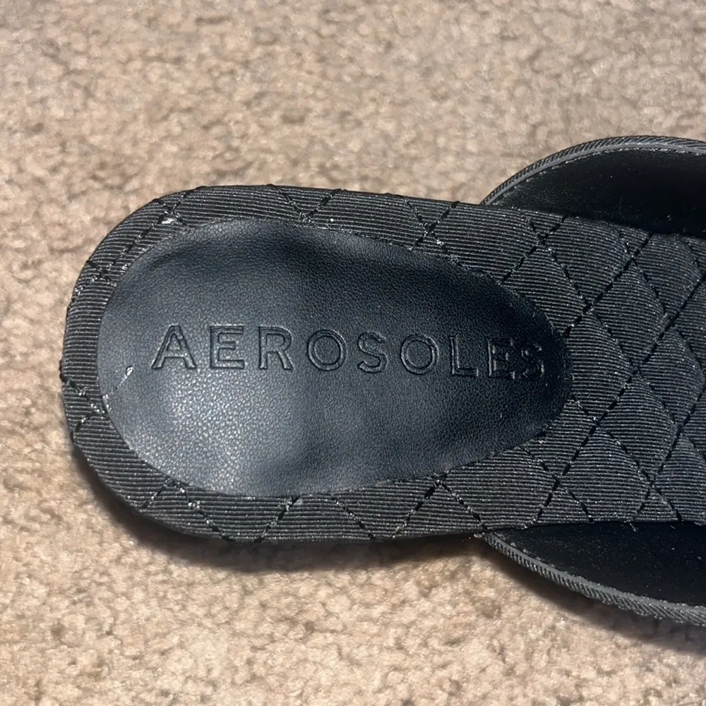 Aerosoles Juju Pointed Toe Mule Bow Gold Metallic Heel Black Fabric 11‎ - Image 7