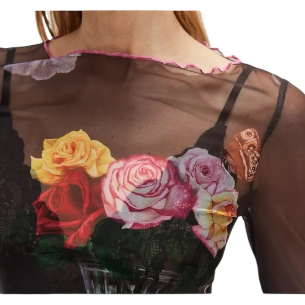 NWT Free People x Tyler McGillivary Vanitas Top in Sheer Black Floral Small $178 Pink - Image 3