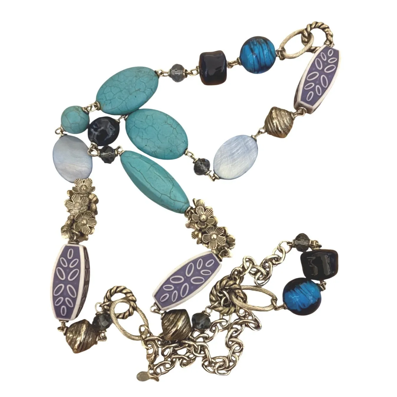 Premier Designs Blue Lagoon Beaded Necklace Silver Tone Blue Purple Stones - Image 2