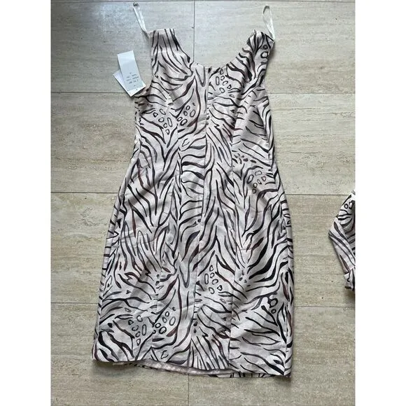 Robbie Bee Zebra Animal Print 109% Silk 2‎ piece Dress Set Women's Size 10 NWT - Image 8
