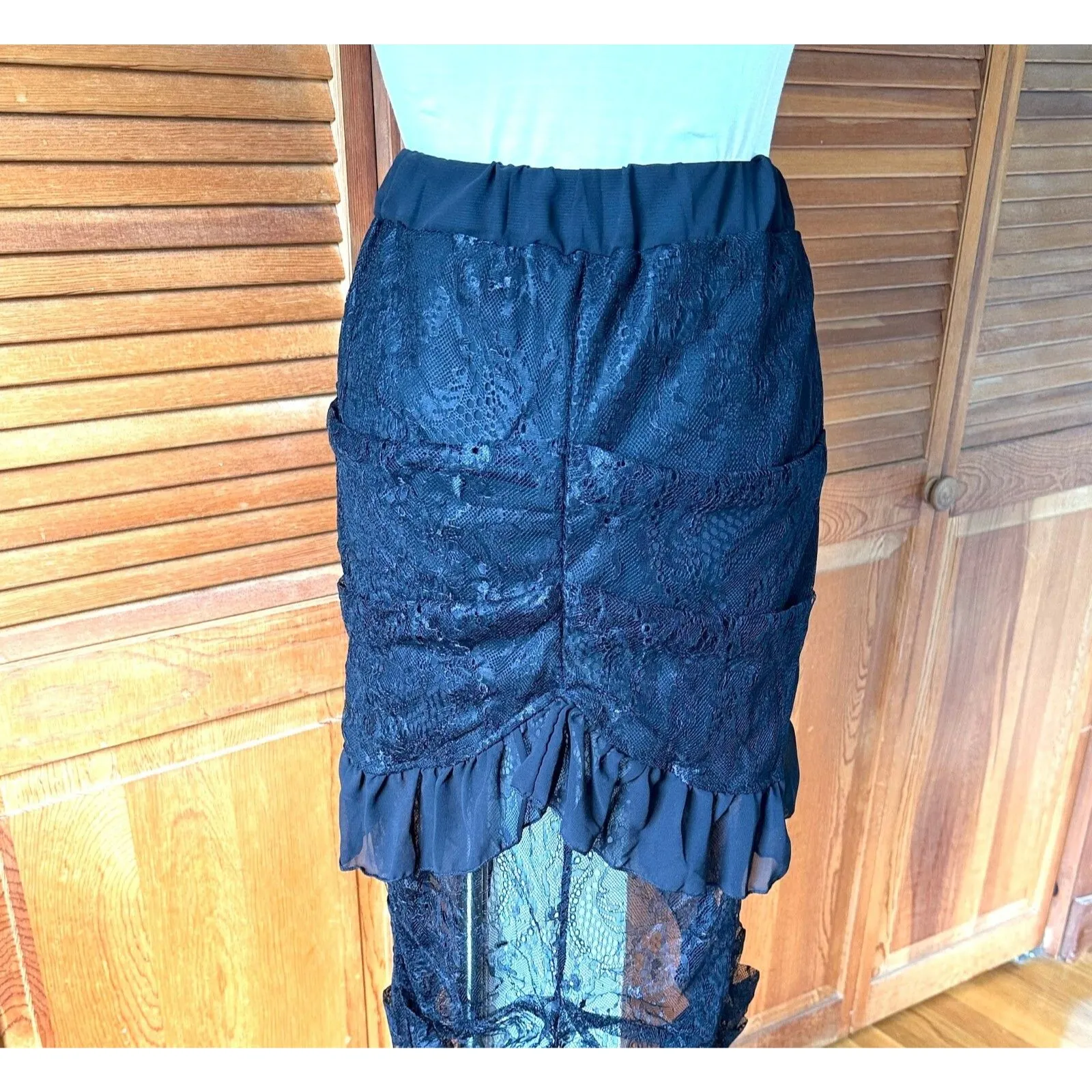 Gothic Lolita Punk Steampunk Victorian Cabaret Black Lace High Low Skirt S - Image 8