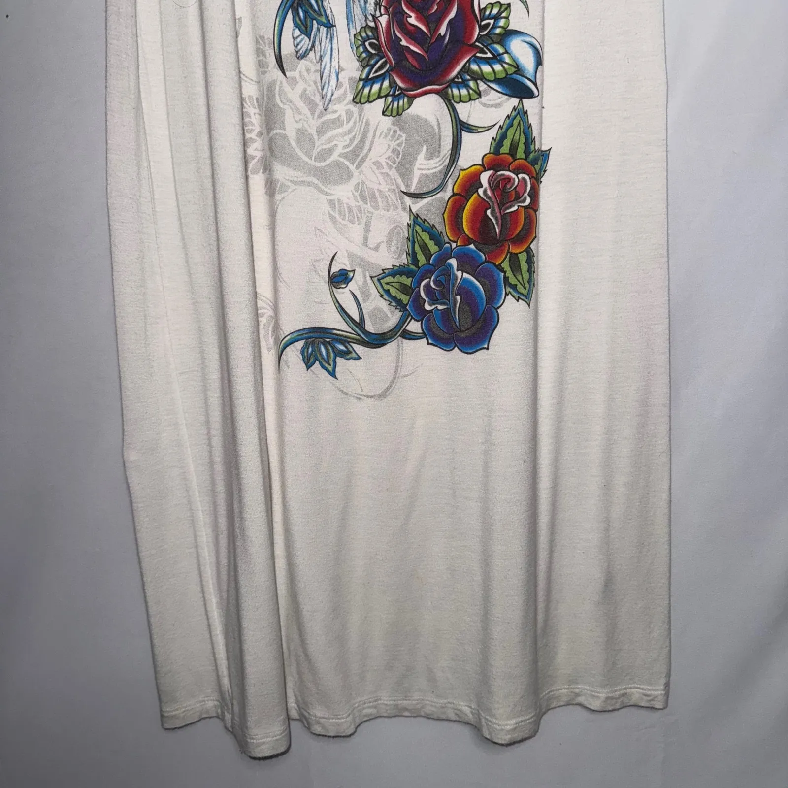 Y2K Tattoo Graphic Strapless Smocked Maxi Sun Dress Heart Roses Fire - Image 10