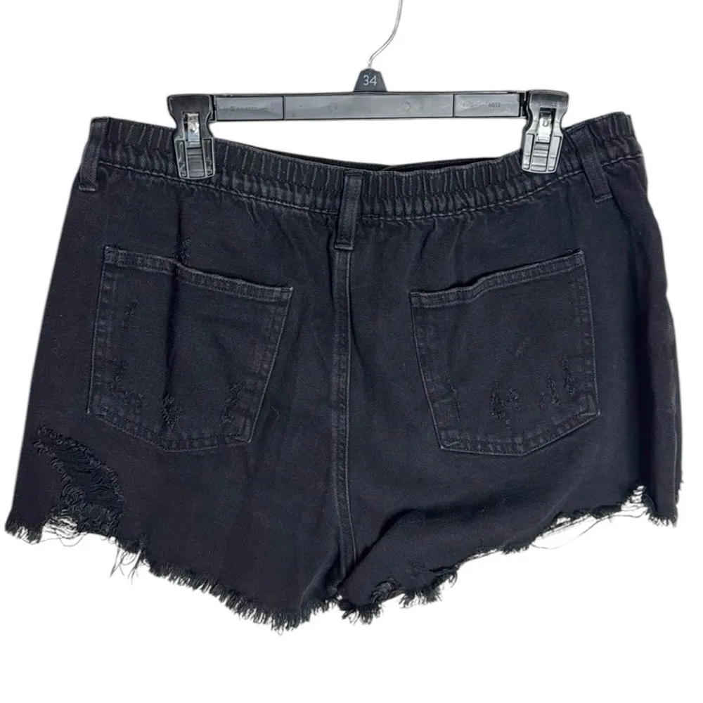 Aerie Black Stretch waistband Soft Denim Ripped distressed black Shorts size L - Image 2