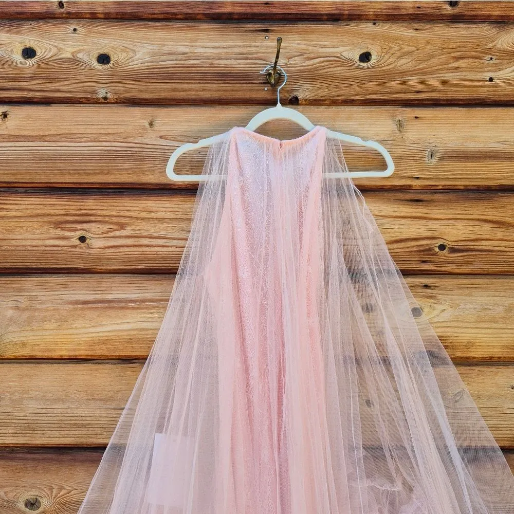 MAC DUGGAL 68252 Light Pink Tulle High Neck Sleeveless Ruffled Hem Hi-Low Gown - Image 15