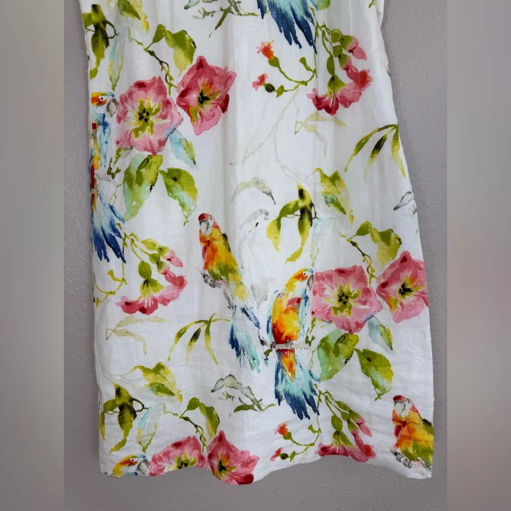 Tommy Bahama Linen Parrot Tropical Floral Resort Shift Dress XXS $80 - Image 4
