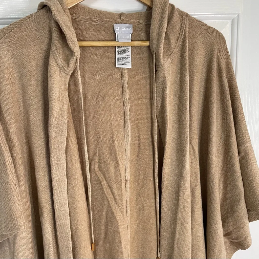Chico's Camel Hooded Cashmere Blend Ruana Poncho Sweater - One Size - Image 3