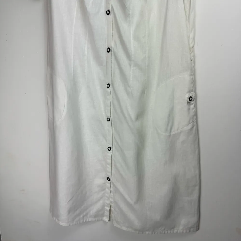 Lole Linen Cotton Blend Shirt Dress Sz 8 White Button Snap Boho Lagenlook - Image 8
