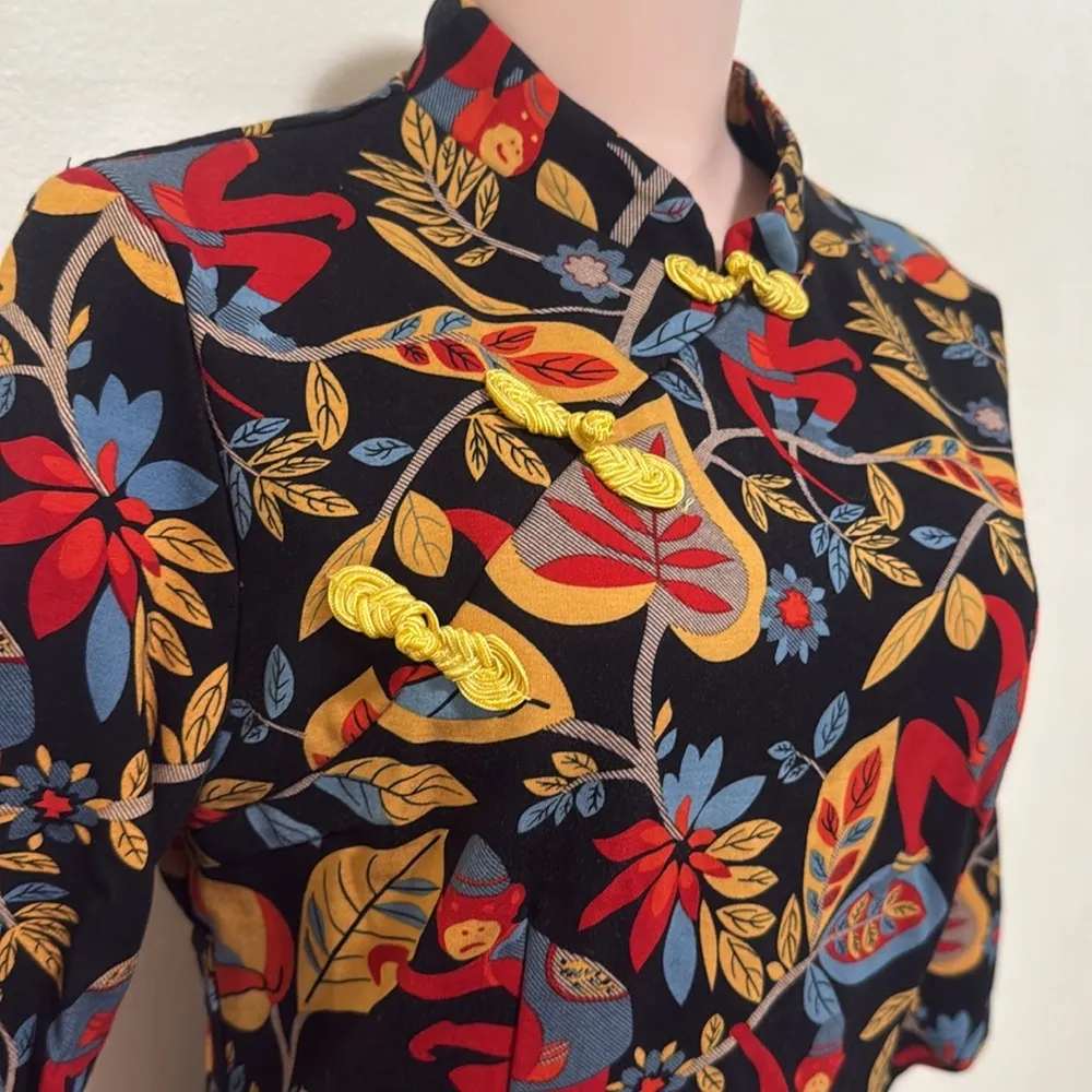 Oriental monkey leaves nice thick material woman size XL dress 3/4 sleeve Red - Image 4