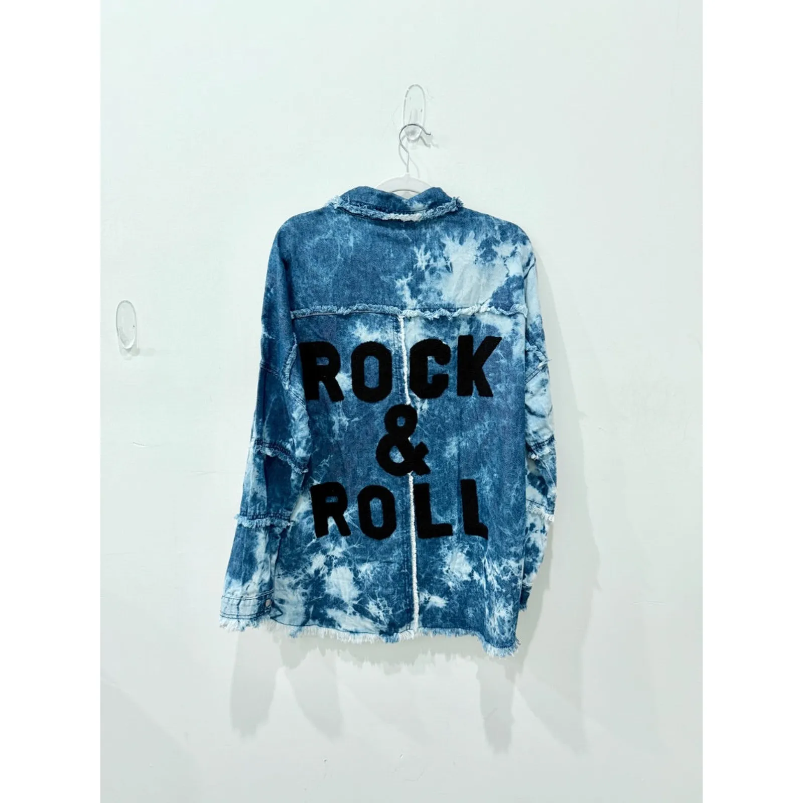 Elan Rock & Roll Denim Tie Dye Button Down Shirt Shacket Mid Blue Women's Size M - Image 4