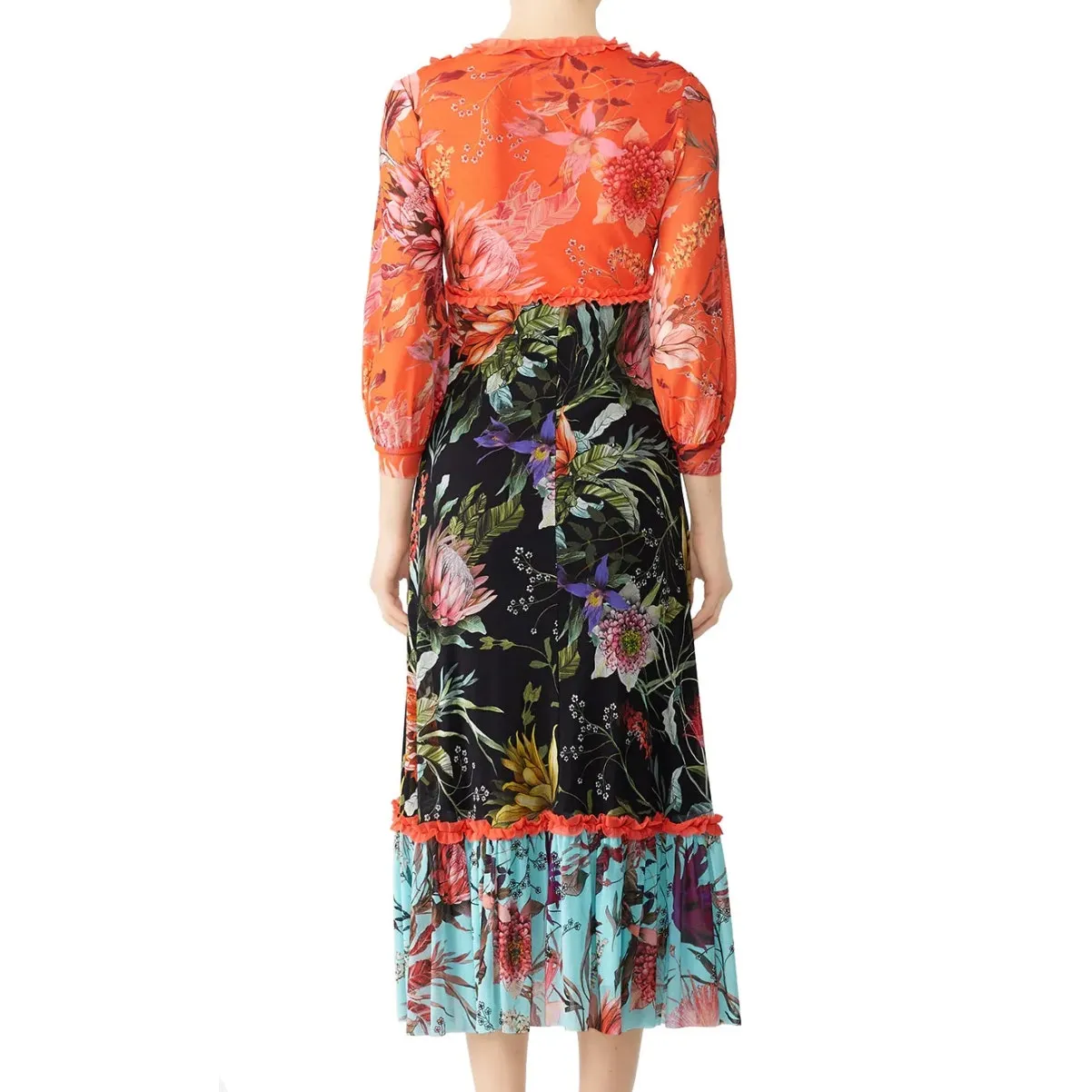 FUZZI Floral Patchwork Midi Dress in Multi, Size XS - Image 3