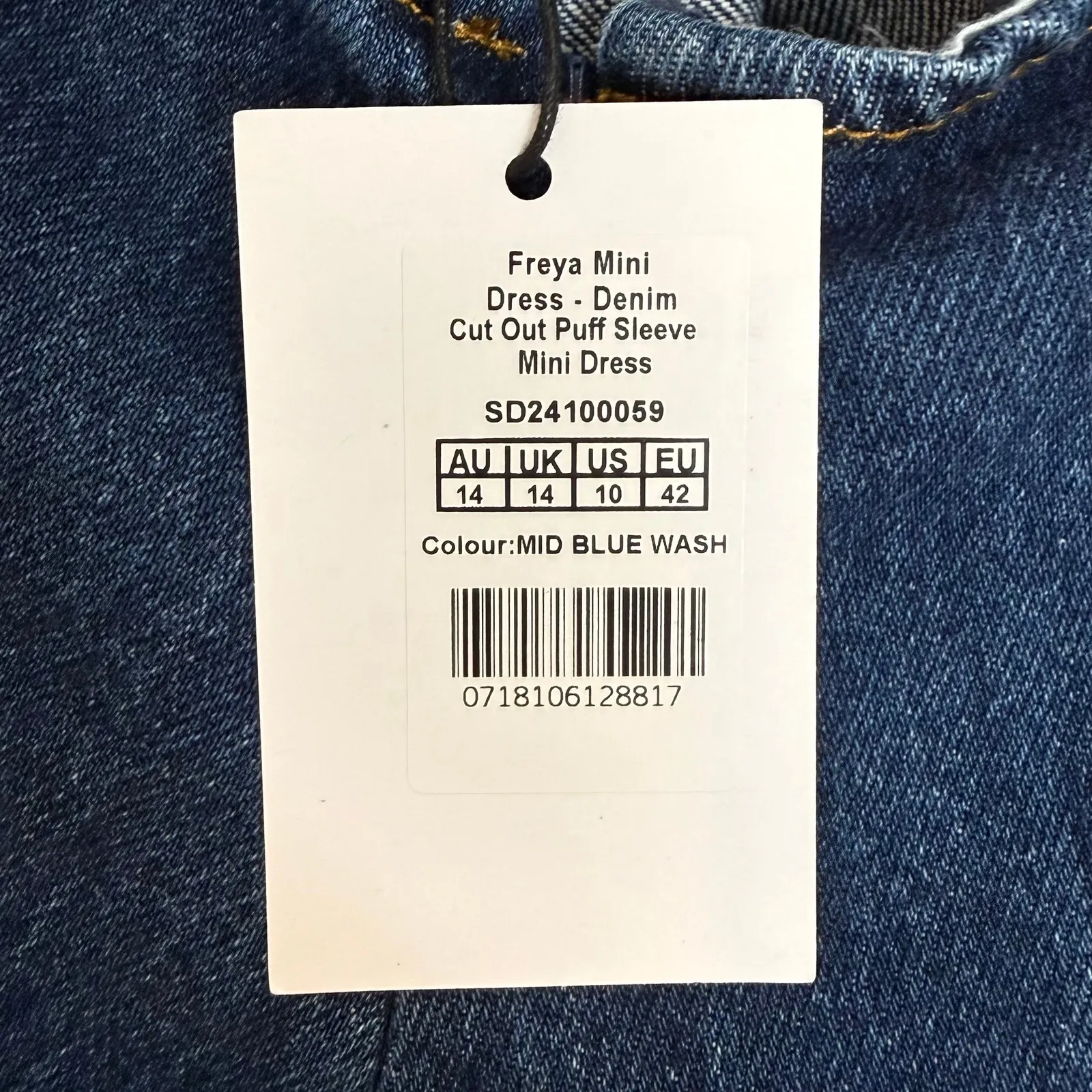 Showpo Freya Denim Cut Out Puff Sleeve Mini Dress NWT Baddie Size 10 Blue - Image 5