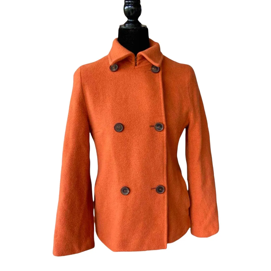 Akris Punto Womens Coat Size 10 Orange Wool Angora Peacoat Double Breasted - Image 2