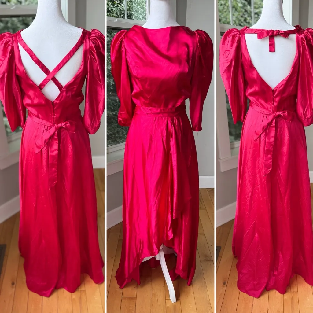 Vintage Dark Pink Satin Formal Prom Gown Dress Size Small or Medium - Image 16