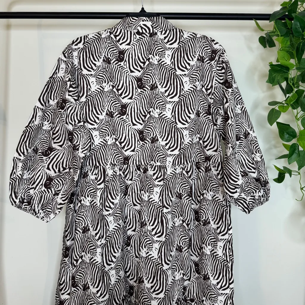 Maeve by Anthropologie Bettina Tiered Midi Shirt Dress Zebra Print Motif Medium - Image 7