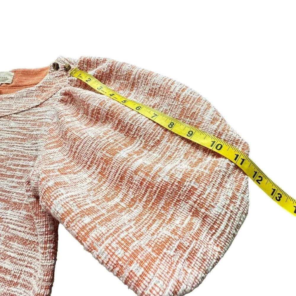 Melloday Knit Top M Orange White Puff Sleeve Tweed Cottagecore Boat Neck Classic Size M - Image 9