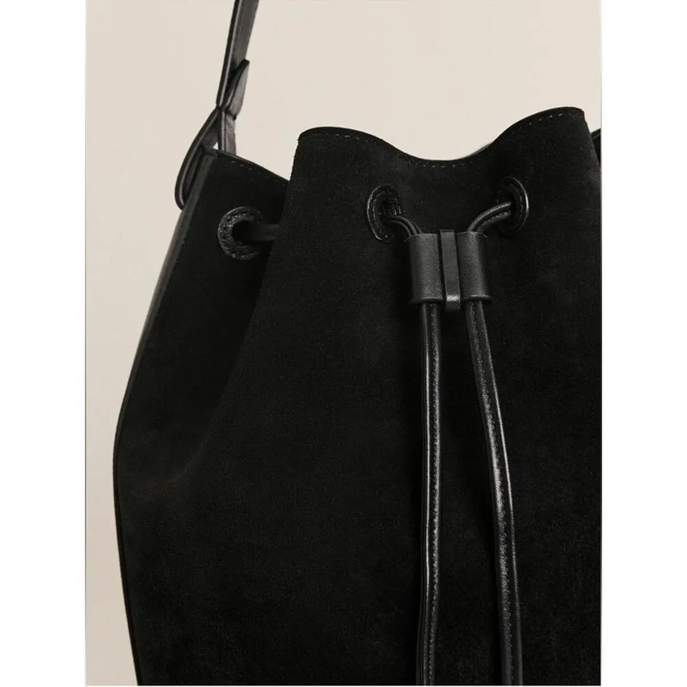 Reformation Medium Ornellia Bucket Bag Black Suede Contemporary Chic Office Work - Image 4