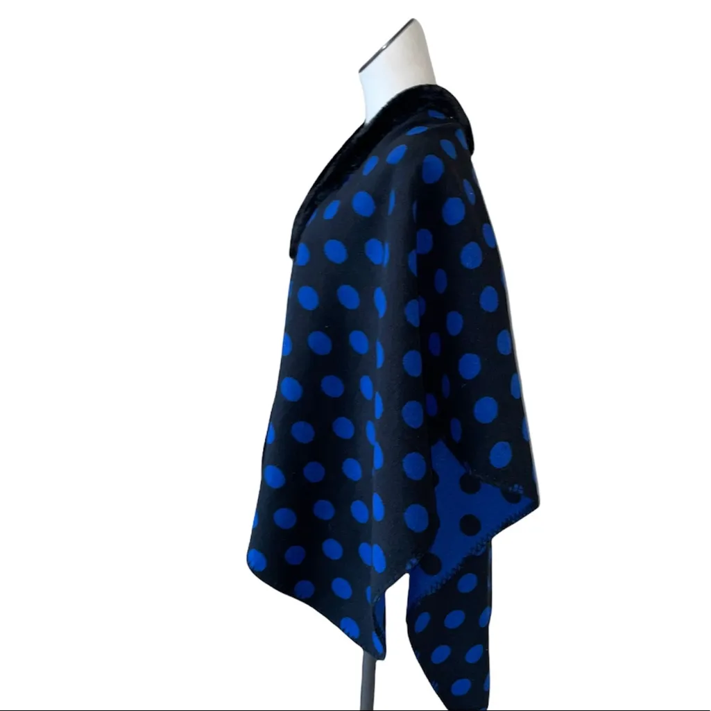 NWOT LOFT Sweater Poncho Cardigan Polka Dot With Faux Fur Trim Marino Wool - Image 4