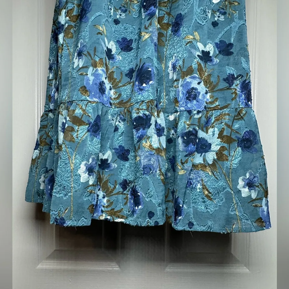 NWT Thirty/Thirty Floral Stretch Cap Sleeve Flowy Women’s Dress Cute Sundress L Blue Size L - Image 5