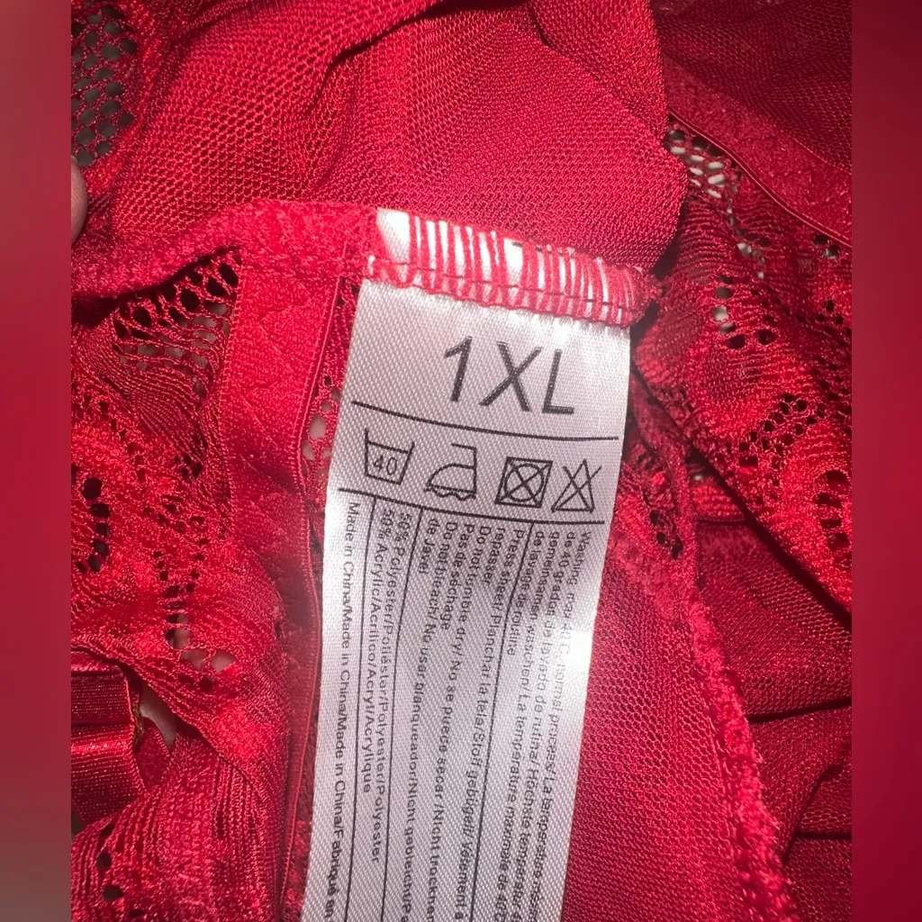 Floral Lace Teddy Bodysuit Red Size 1X - Image 5