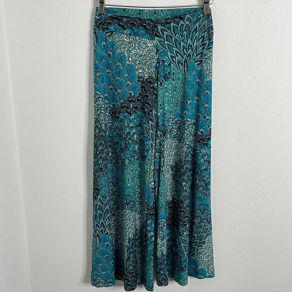 Dream Dance peacock flare pants. Size small. Sequin bling dotted throughout. Blue - Image 3