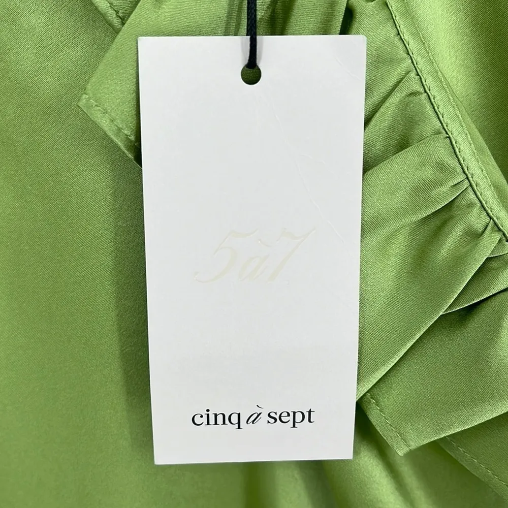 Cinq a Sept 100% Silk Petunya Ruffle Silk Dress in Prickly Pear 6 New with tags! Green - Image 3