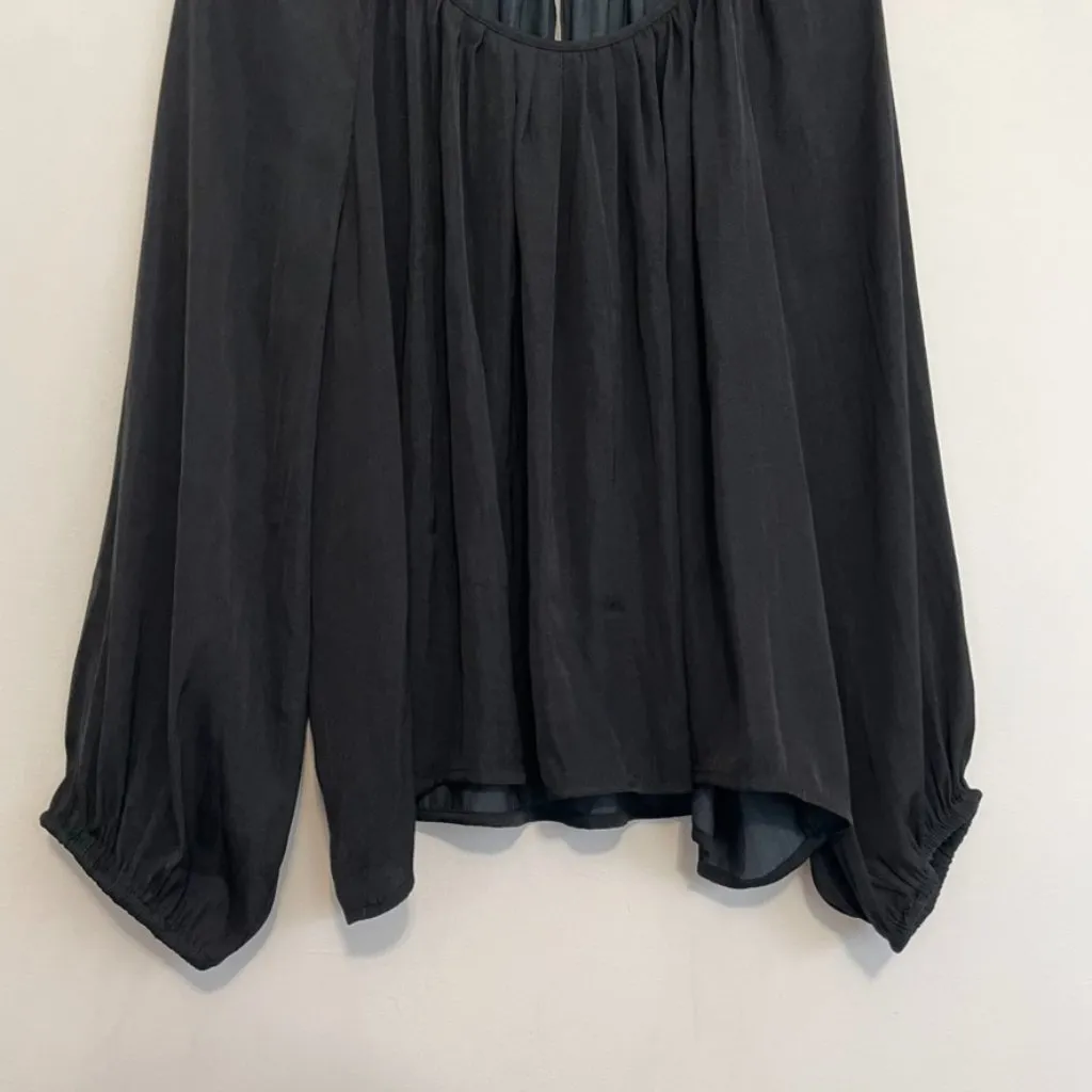 NEW NWT A NEW DAY Balloon Long Sleeve Femme Popover Shirt Solid Black Crepe Work - Image 5