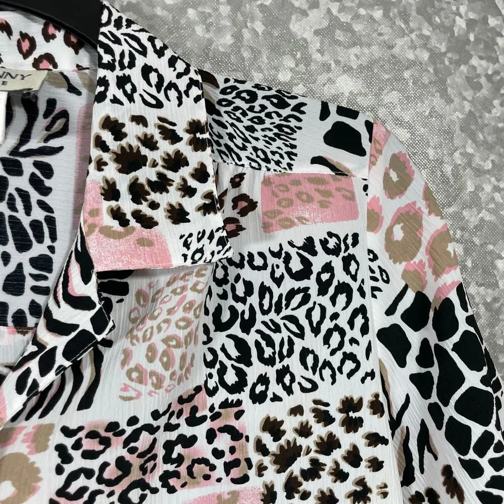 Donnkenny Women's Vintage Pink Patchwork Leopard Print Top - Image 2