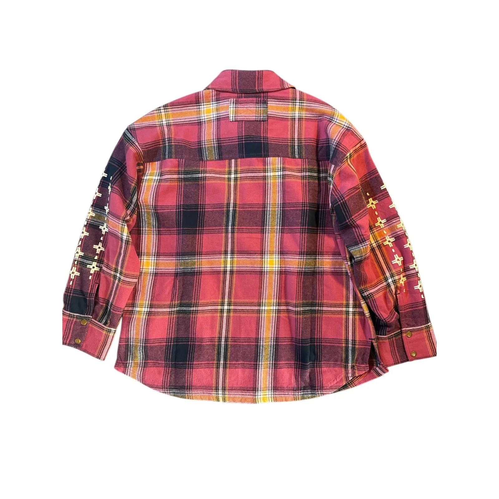 NWOT WE THE FREE Pink Plaid Embroidered Flannel Shirt Women's Size M - Image 2