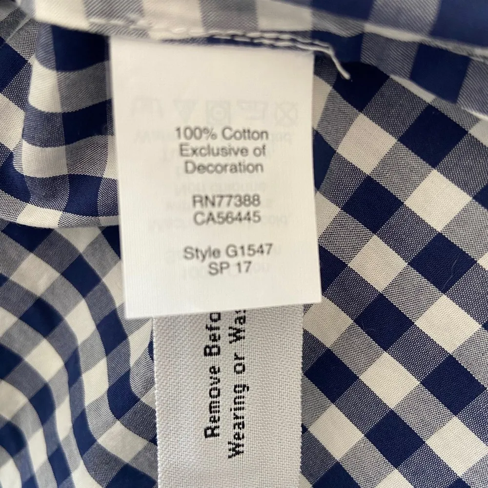 Madewell Blue Checkered Gingham Smocked Neck Off Shoulder Blouse Sz XXS - Image 8