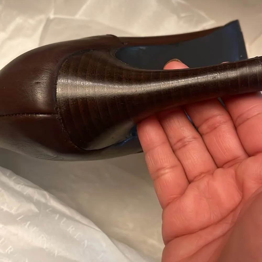 Ralph Lauren Dk Brown Burnished Calf Leather Becca Heels Wide Calf Boots  10M - Image 10