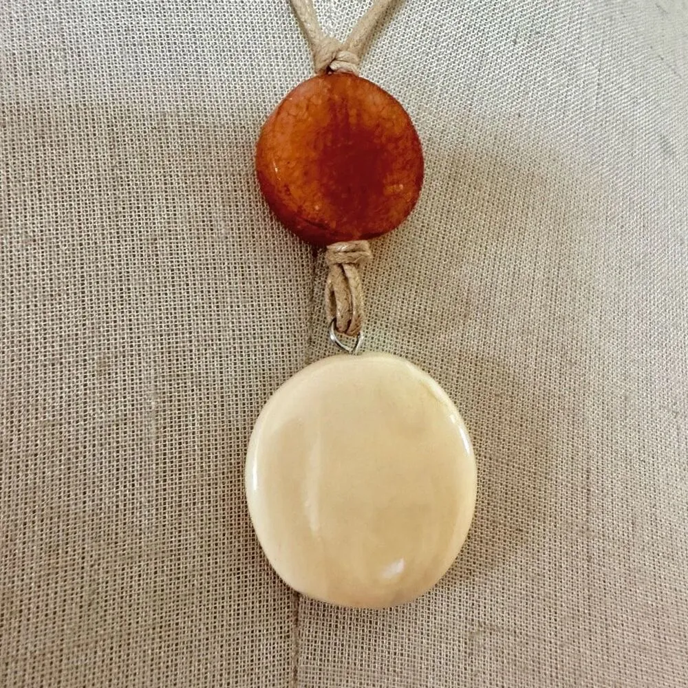Cream and orange pendant on cord Tan - Image 4