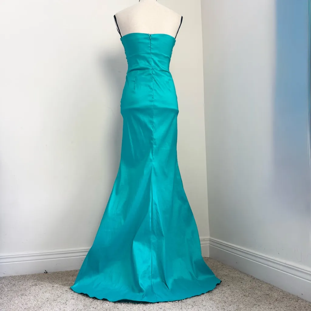 Daisy Turquoise Gown Maxi Dress Size S Lace Bodice Mermaidcore Ethereal Stretch Green - Image 4