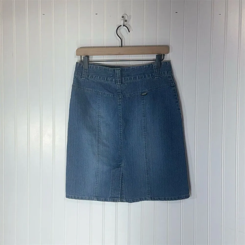 Squeeze by Stephen Hardy Blue Denim Skirt Size 9/10 Y2K Utility Pockets Stretch - Image 2