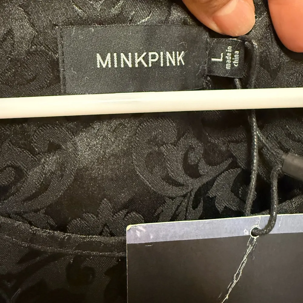 MinkPink Women’s Black Tank Embroidered Dress With Crochet Bottom Tassels Hem L - Image 3