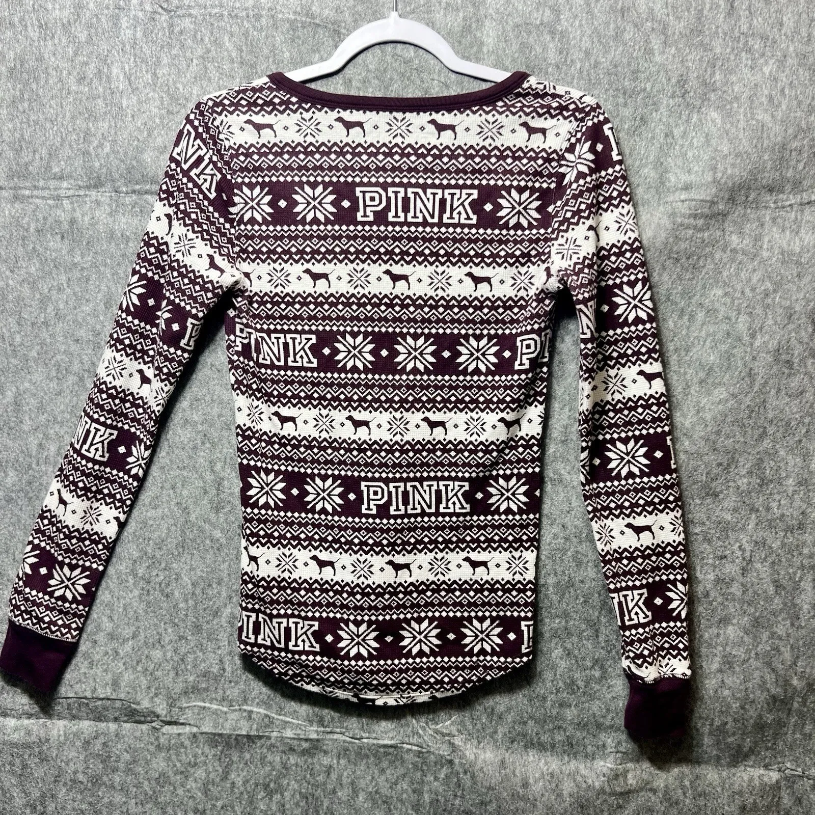 Victoria's Secret PINK Shirt Small Thermal‎ Henley Fair Isle Dog Pajama Top - Image 6