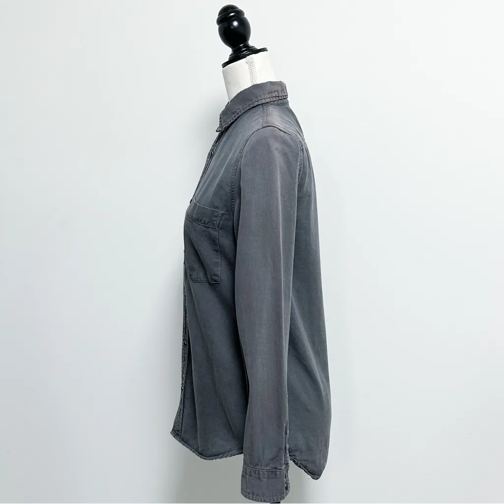 Mother Gray Worn In Washed Out Discolored Snap Button Up Collared Blouse Small - Image 4