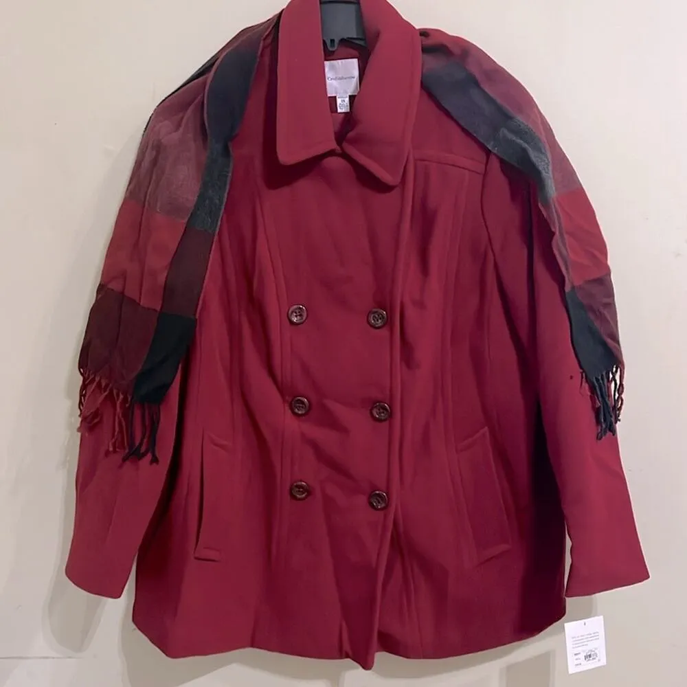 Croft & Barrow Pea Coat Wool Blend Womens Plus 3X Red Outerwear w/Scarf - Image 5