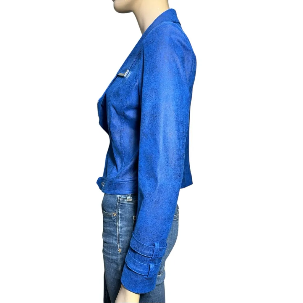 Insight Women’s Size 6 Blue Faux Leather Moto Biker Jacket - Image 4