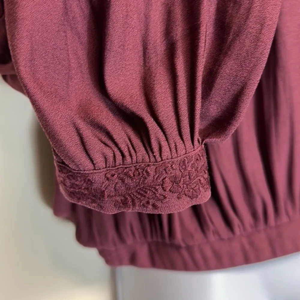 Free People maroon Long‎ Sleeve Purple Embroidered & Mesh Top Size XS - Image 8